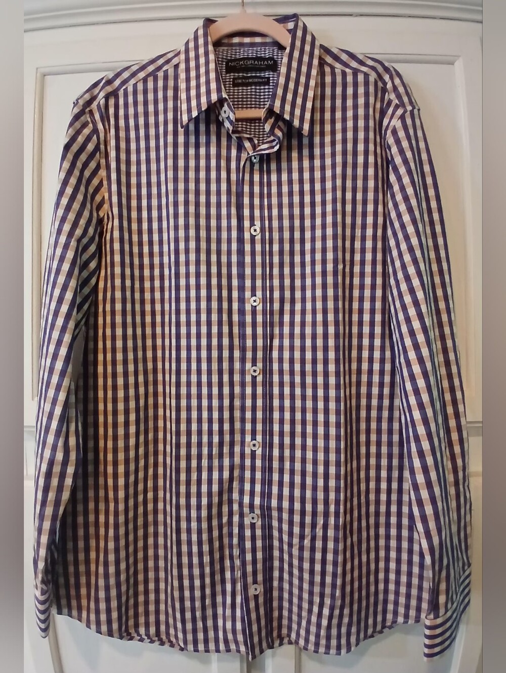 NWOT - Nick Graham purple & beige checkered button-down shirt , 16.5/34.35